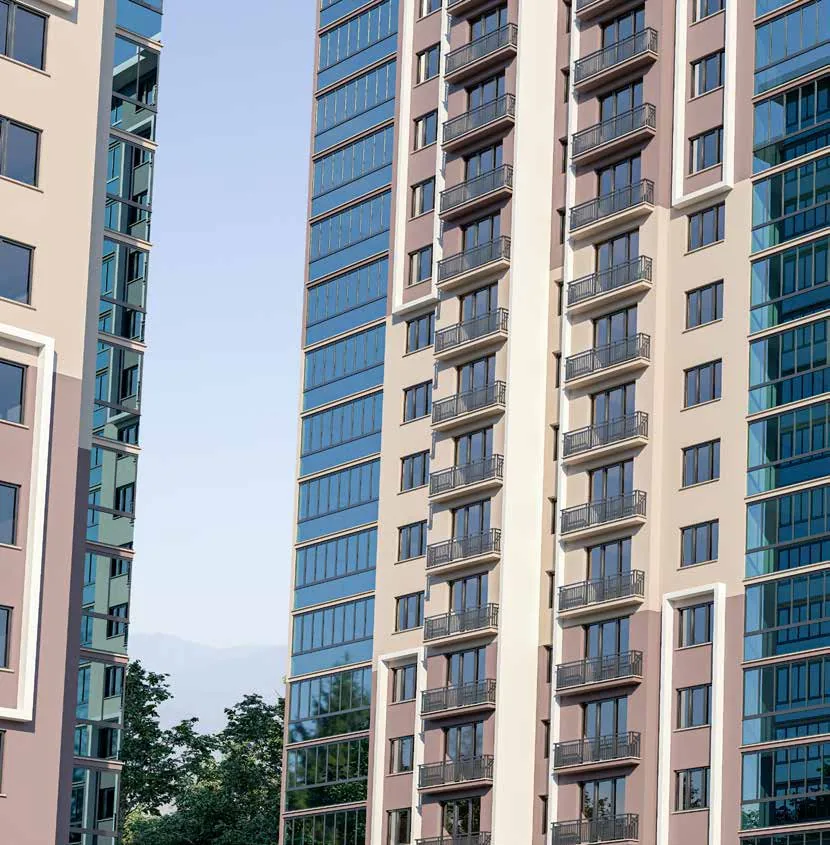 Konut kulesinde balkon korkulukları
