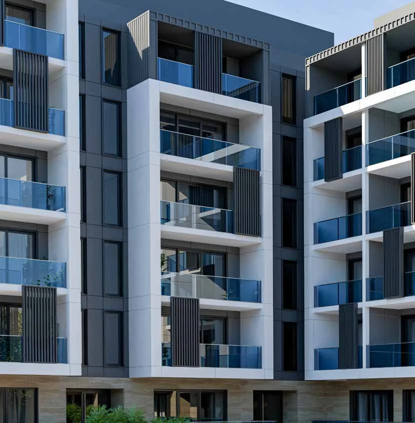 Modern konut cephesinde balkon korkulukları