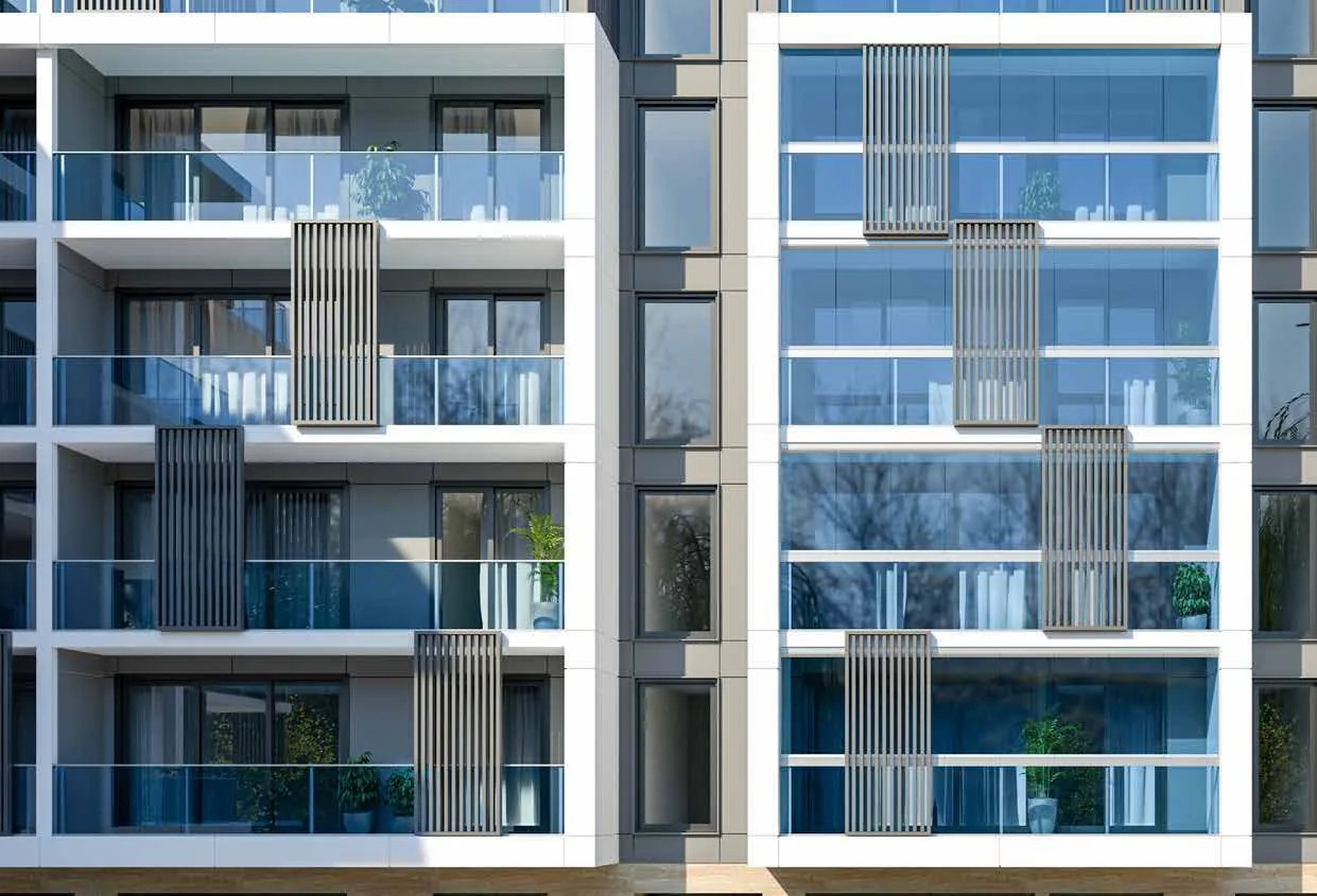 Cam balkon korkuluklu konut cephesi